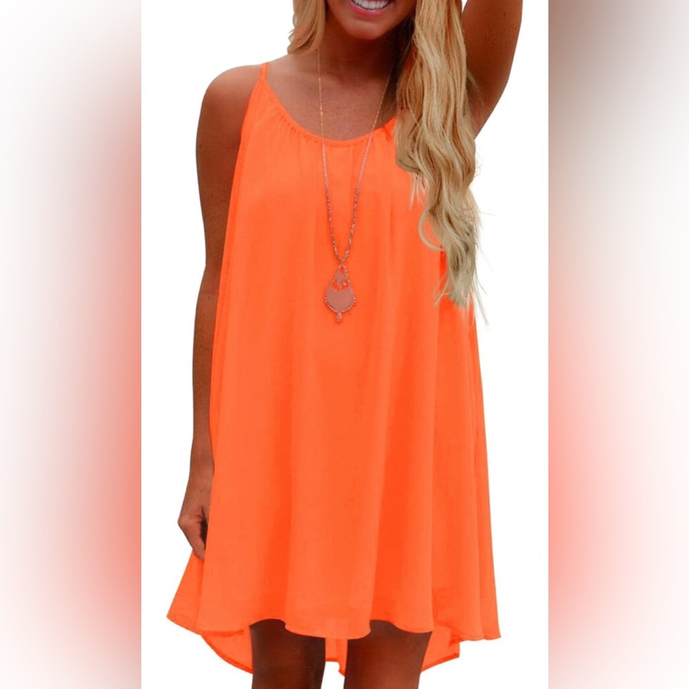 ReachMe Neon Orange Sheer Lined Mesh Back Swing Beach Dress ~ Size Small ~ NWOT - Picture 4 of 10